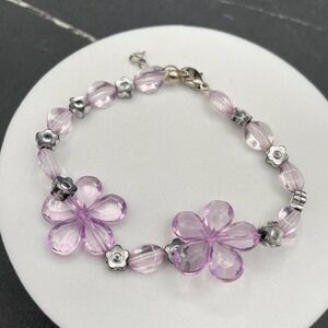 Vintage Haru Hana Spring Flower Plastic Fantasy Purple Classic Bracelet Earrings